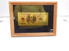 Сувенирная рамка Золотое клише купюры 100 долларов - Pic n 268723